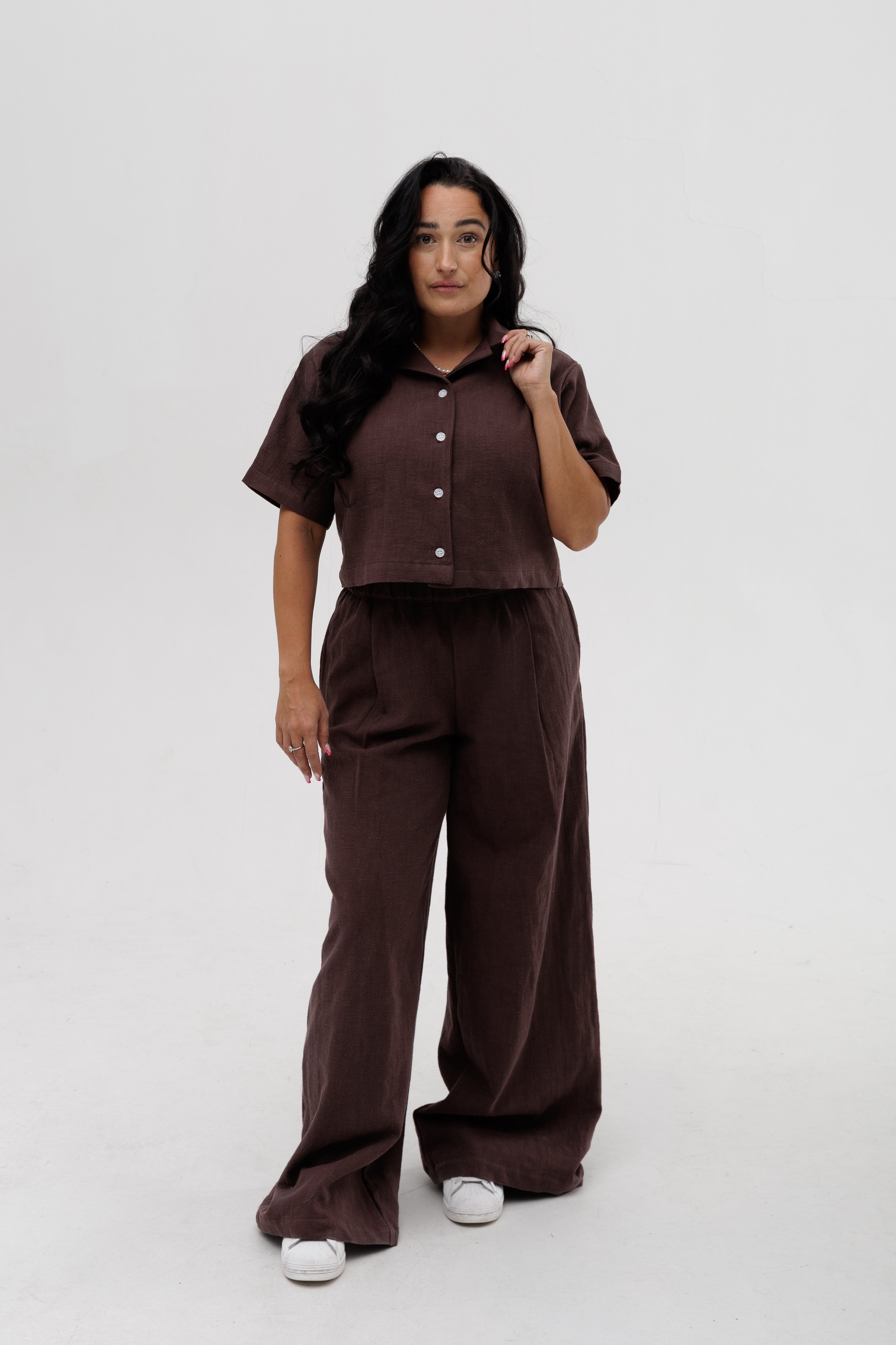 Pantalon évasé effet lin
