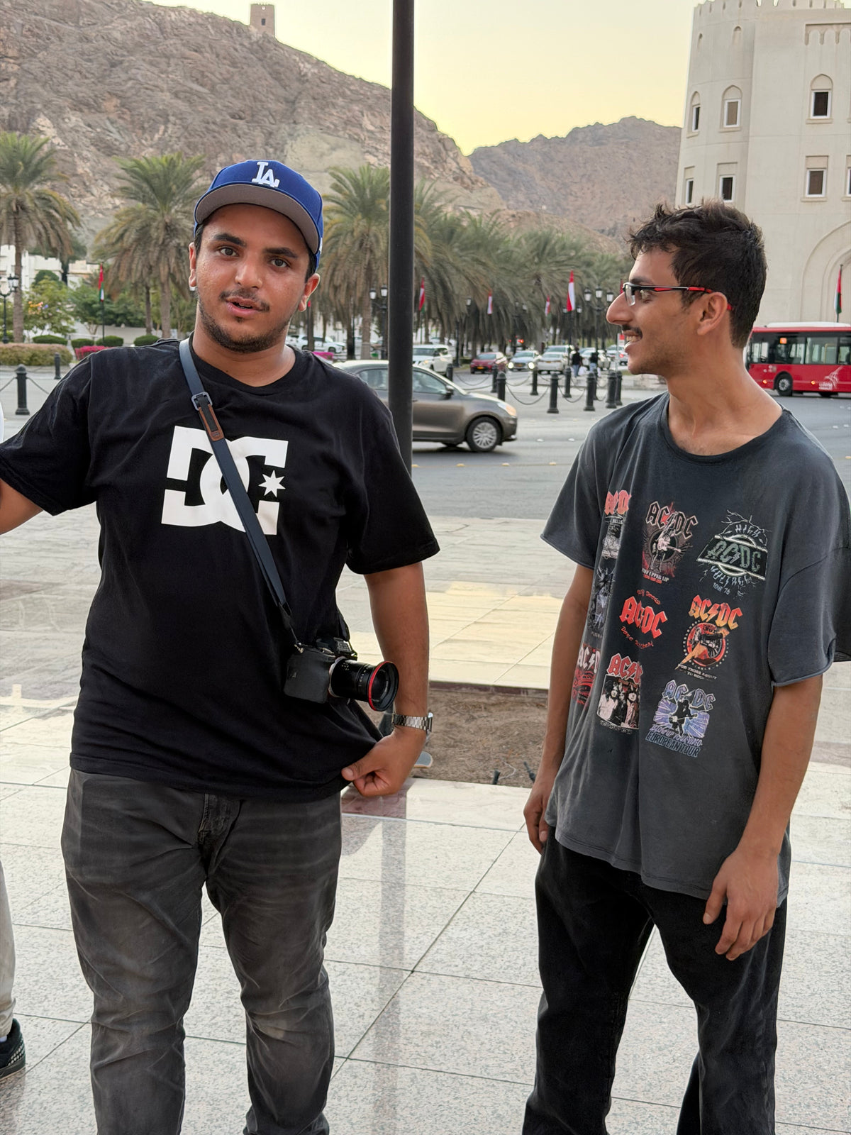 Muscat, Oman: two local skaters, one with his camera, in the city. Photo by Mike Boisvert / The Skate Nomad